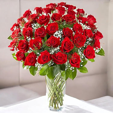 50 Red Roses in Vase
